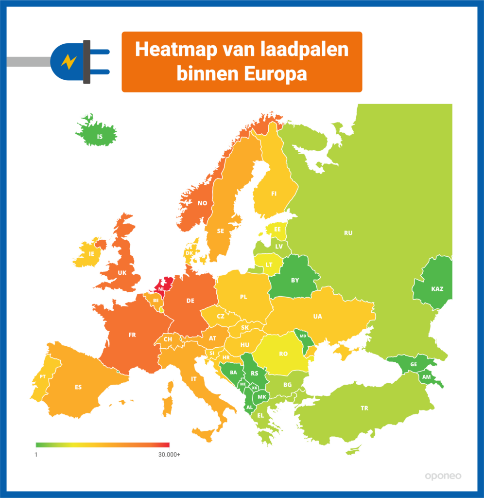 Heatmap van laadpalen binnen Europa